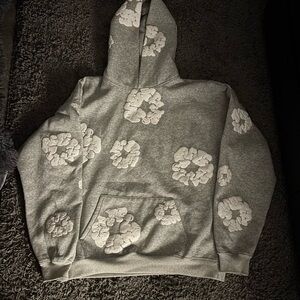 Gray Hoodie with White Floral Patterns